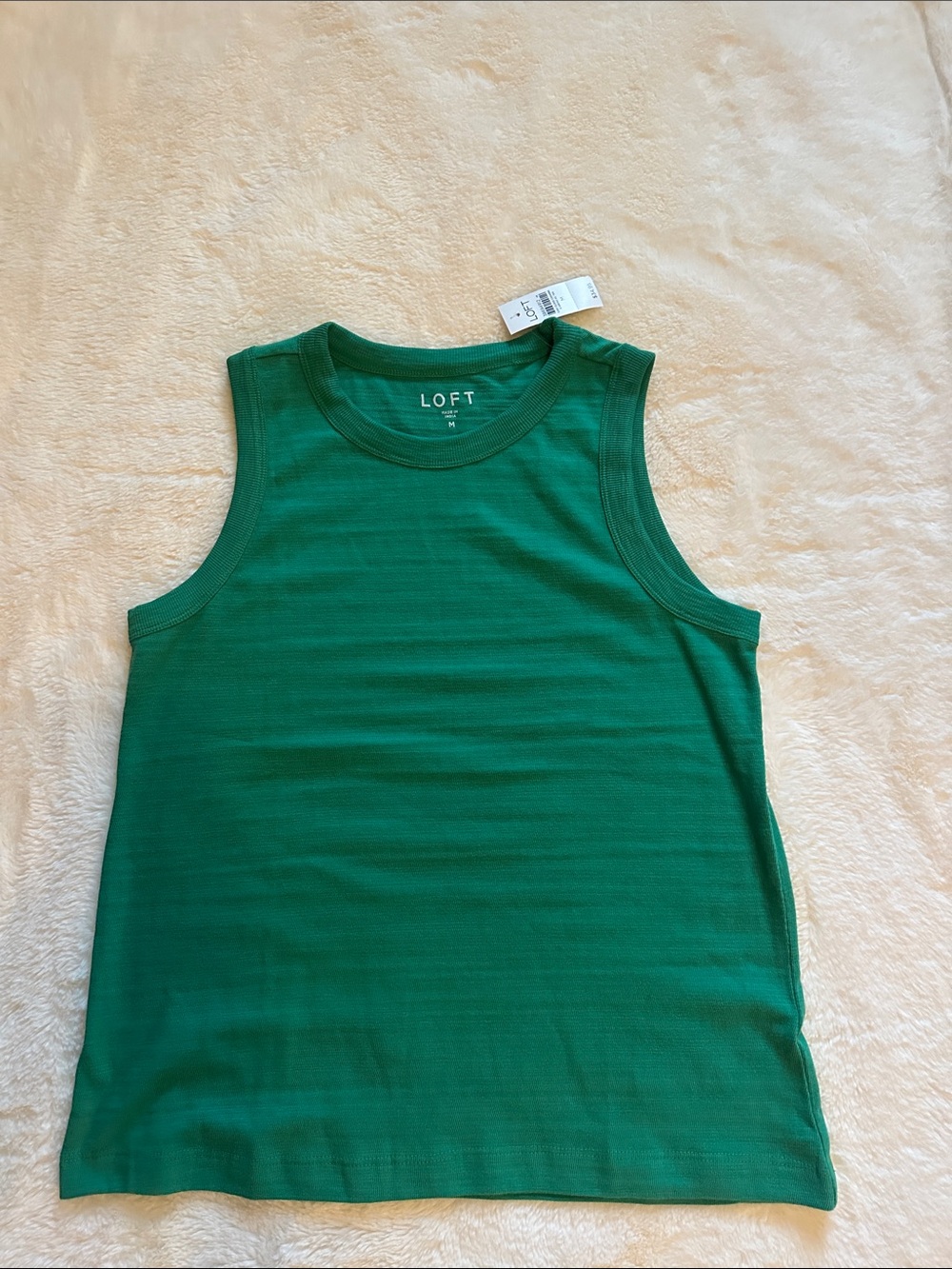 LOFT Green Ribbed Crewneck Tank Top